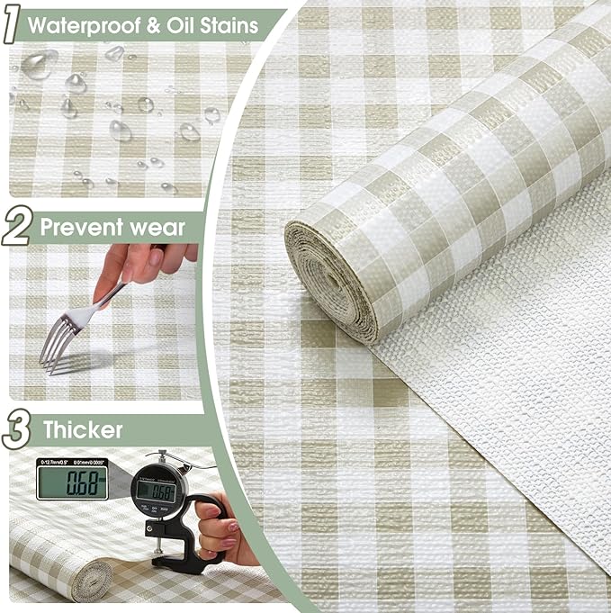 Drawer and Shelf Liner, Non-Slip Kitchen Cabinet Liners Non-Adhesive Thick Strong Grip Waterproof Washable Mats Protect Dresser Shelves Cupboard Bathroom Cabinets, Yellow Plaid, 18 in X 30 FT
