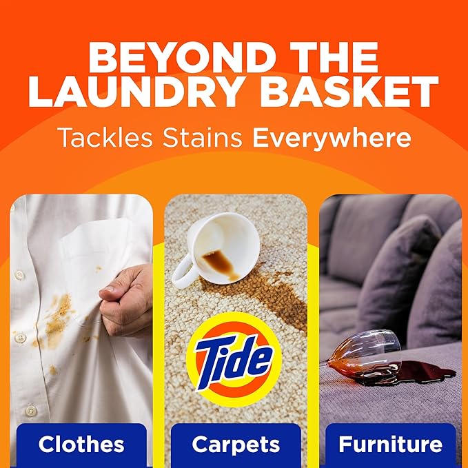 Tide Laundry Stain Remover Spray with Oxi, Stain Remover for Clothes, Carpet, Upholstery, Pet Bedding, & More, Stain Treater Spray for Tough Stains from Wine, Coffee, Grease, 21.5 Fl Oz (Pack of 4)