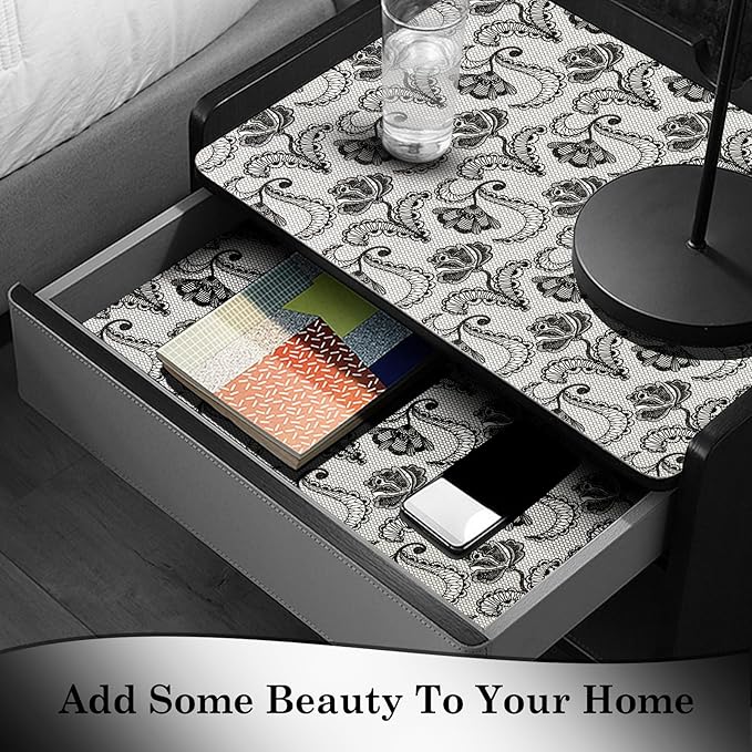 Drawer and Shelf Liner, Non-Slip Kitchen Cabinet Liners Non-Adhesive Thick Strong Grip Waterproof Washable Mats Protect Dresser Shelves Cupboard Bathroom Cabinets, Boho: Floral, 12 in X 20 FT