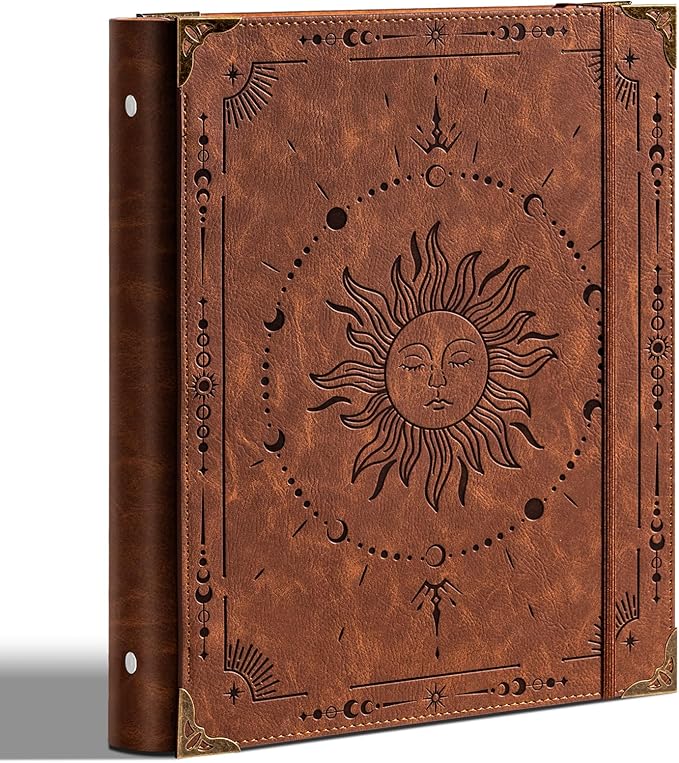 Ovesmusl PU Leather 3 Ring Binder Fits 8.5"x11" Letter Size Paper, 2 Inch Round Ring Binder Holds 500 Sheets, Notepad Paper Cover Loose Leaf Organizer, Brown Sun