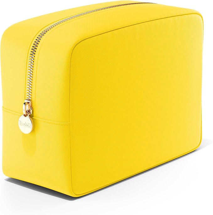 Embla Makeup Bag Travel Cosmetics Pouch and Toiletry Bag, Nylon Zipper Pouch Purse, Cute Make Up Organizer Storage Tote for Women Girls, Waterproof Travel Skincare Case, Large Makeup Bags, Lemon