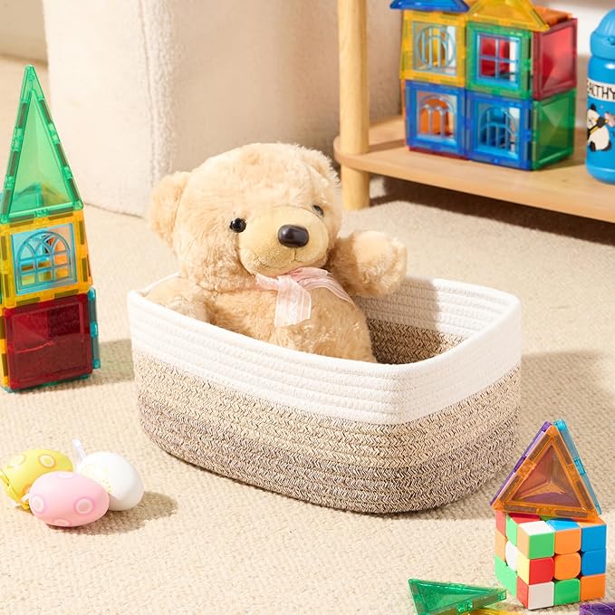 MiniArk Small Storage Baskets for Organizing | Closet Organizer Bins | Shelf Toy Basket | Woven Rope Baskets | Cube Decorative Box | Shallow Basket |11.5x7.5x4.7”| 3 Packs Gradient Brown