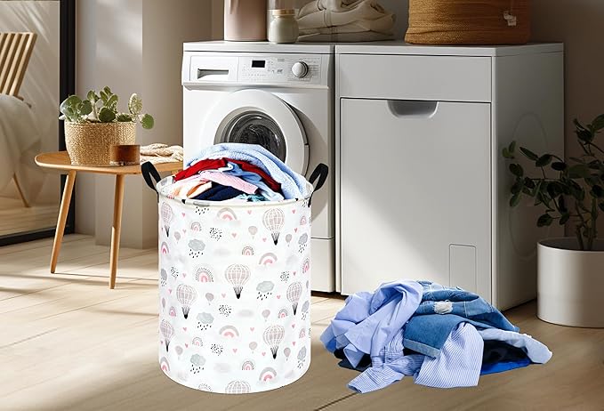 Hot Ait Balloon Print Round Laundry Hamper Storage Basket Bins Clothes Nursery Hamper for Home, Gift Storage Bins with Handles