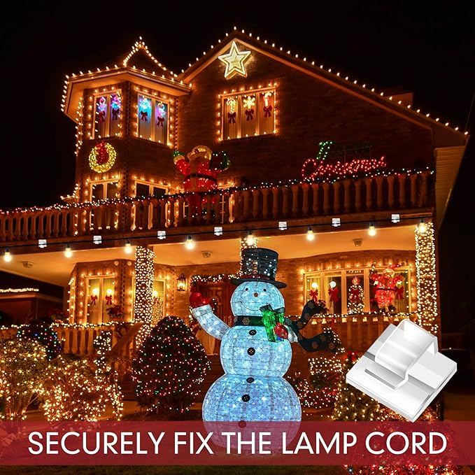 200 Pcs Outdoor Light Clips Adhesive Cable Clips for Christmas Outdoor String Lights with Adhesive Strips Patio Decor for Wall Wire Holder for Hanging Cable Management Cord Organizer (Clear)
