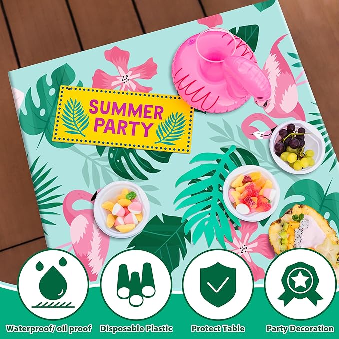 OHOME Luau Party Decorations - Plastic Tablecloth for Tropical Party Decorations | Hawaiian Themed Palm Leaves Summer Beach Favors Supplies,2 Pack