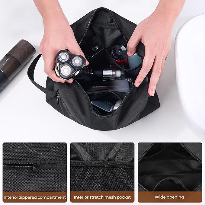 Elviros Travel Toiletry Bag for Women and Men,Lightweight Makeup Bag Hanging Dopp Kit with Shaving Compartment Cosmetic Organizer Large Tool Bag Travel Essentials,Gifts for Men(Large,Black)