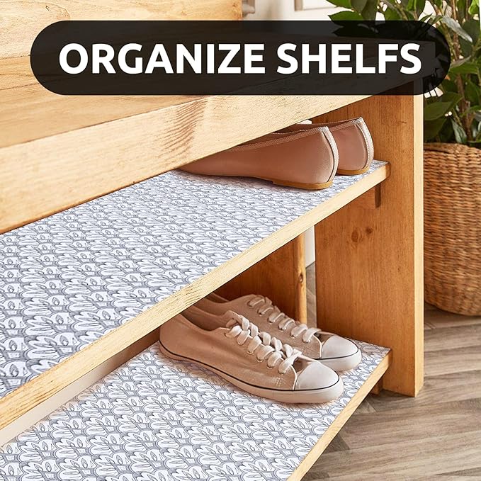 RAY STAR 18X96 Inch Shelf Liner for Kitchen Cabinets, Non-Adhesive Washable Cabinet Liner, PVC Drawer Liner for Dresser Non-Slip Bathroom (Black Floral) (3 Rolls)