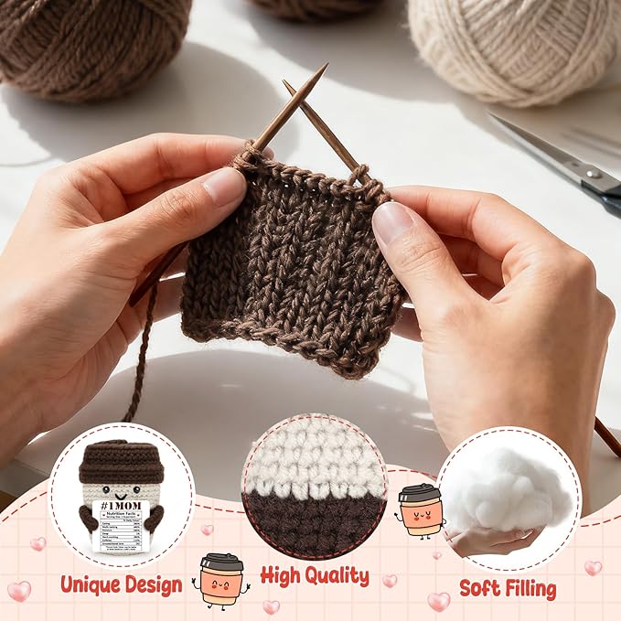 Agantree art Mom Gifts from Daughter Son Mom Gifts for Birthday Bonus Step Moms Mother Handmade Crochet Coffee Nutrition Fact Funny Mug I Love You Birthday Cute Stuff Small Decor