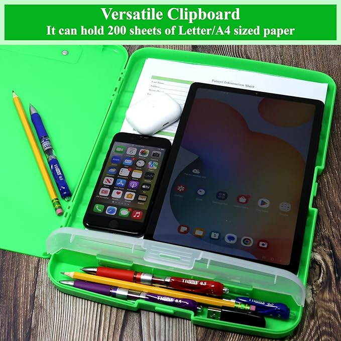 Think2Master [3 Pack] Green Plastic Storage Clipboard with Pencil Holder. | 25% Heavier & 25% Sturdier| Heavy Duty. Nursing, Teacher & Classroom Must Have.