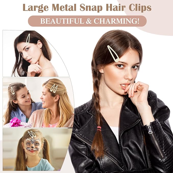 WILLBOND 30 Pieces 3.1 Inch Large Metal Snap Hair Clips Nonslip Barrettes Women Hair Accessories (White)