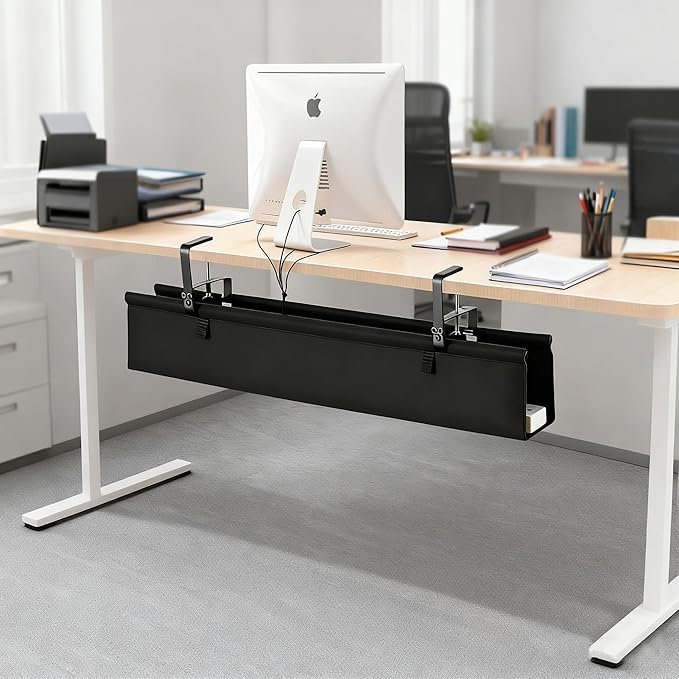 Oxford Cloth Under Desk Cable Management Tray, No-Drill 48" Desk Cable Management Organizer with Clip/Screw Installation, Holds Up to 70 lbs, Fabric Cable Management for Home, Office & Gaming Computer