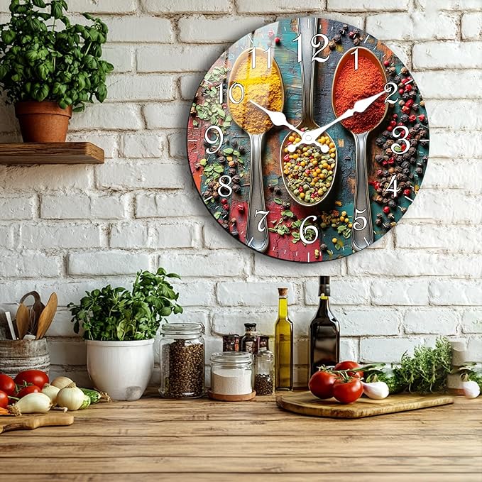 Extra Large Spice Wall Clock 24 Inch, Farmhouse Silent Wall Clock Non-Ticking, Decorative Battery Operated Wall Clocks for Living Room Kitchen Home Office School Hotel