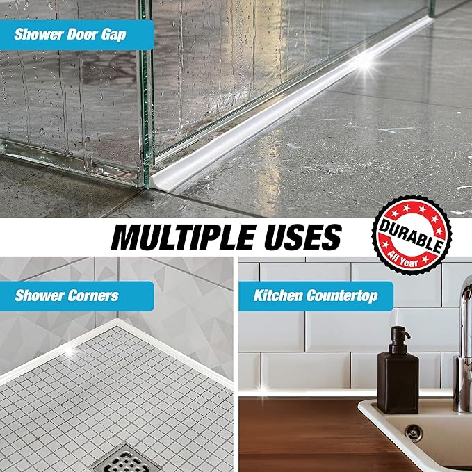 Shower Threshold Water Dam Barrier 39" - White Collapsible Walk in Shower Water Guard - Door Bottom Seal Strip Leak Guard by Hippo Dam