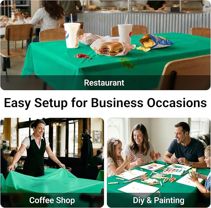 Auros Premium Plastic Tablecloths 10 Pack, 54 x 108 Inch Rectangle Disposable Table Covers for 8FT Tables, Thick & Durable, Waterproof & Spill-Proof, Easy Cleanup for Parties, Wedding, Kelly Green