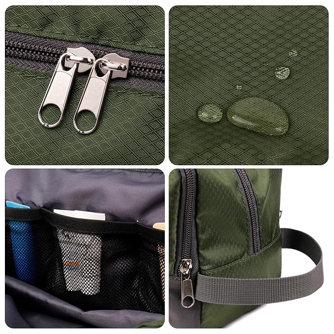 Toiletry Bag for Men, Hanging Dopp Kit, Water-Resistant Shaving Bag, Small Toiletry Bag for Traveling (Army Green)