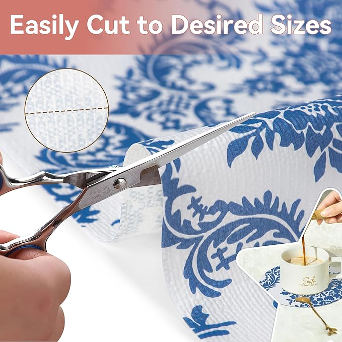 RAY STAR Shelf Liner, Non Adhesive Vintage Navy Blue Floral Kitchen Cabinet Liner for Pantry Drawer Vanity, Strong Grip Non Slip, Shelf Liners for Kitchen Cabinets Cupboard 18 Inch x 8 FT (3 Rolls)