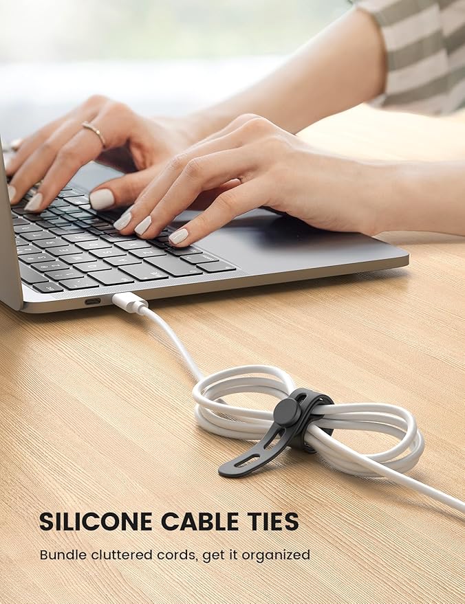 10Pack Silicone Cable Ties Cord Organizer Wrap - Lamicall Durable Reusable Wire Management with Lock Buckle, Elastic Charger Cable Strap Ties, Electrical Cord Keeper for Travel, Home Accessories