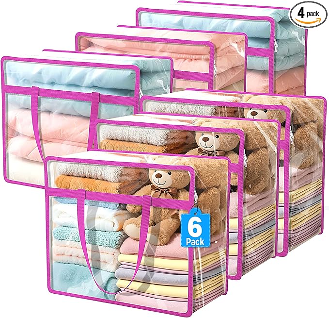 Budding Joy Clear Zippered Storage Bags for Clothes, 40L Closet Organizers and Storage Containers, Vinyl Moving Bag for Bedding, Linen, Blankets, Comforters, Clothing & Toys
