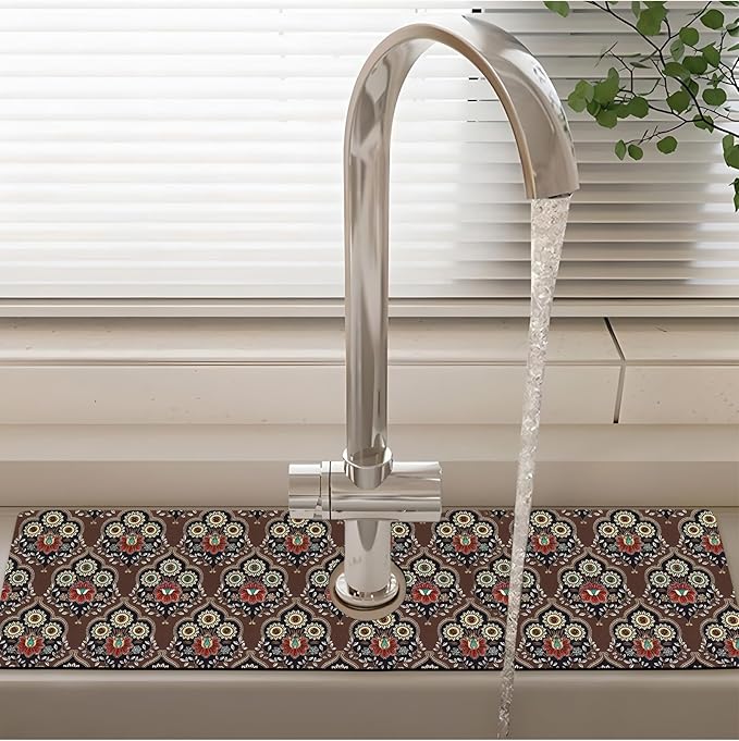 Patterned Sink Faucet Mat Kitchen Splash Guard Super Absorbent Drying Mat, Non-Slip Drain Pad for Kitchen Counter or Bathroom-24x5.5in