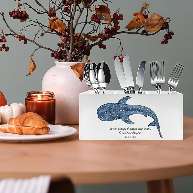 Whale Shark Bible Verses Pen Pencil Holder, Inspirational Christian Desk Decor, When You Go Through Deep Waters Scripture Pencil Pen Holder Organizer for Home Office Desk Accessories