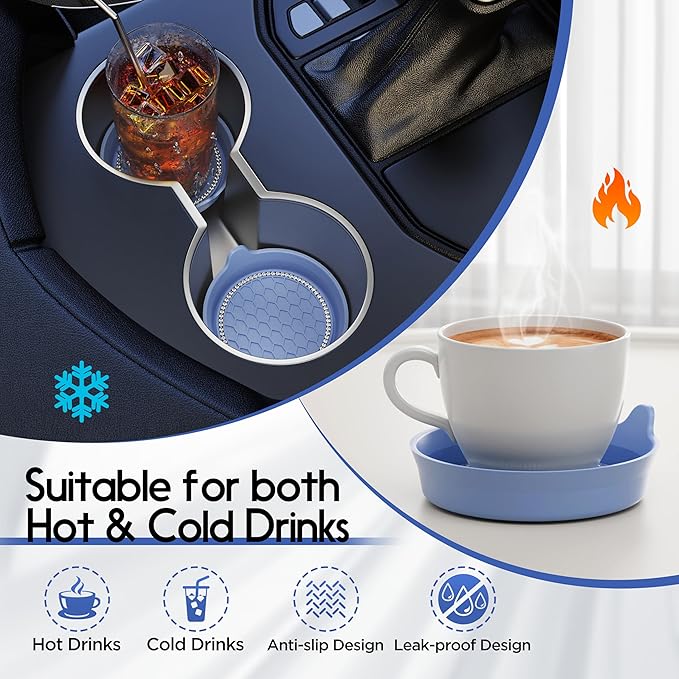 Amooca Car Cup Coaster Universal Non-Slip Cup Holders Bling Crystal Rhinestone Car Interior Accessories 2 Pack Gray Blue