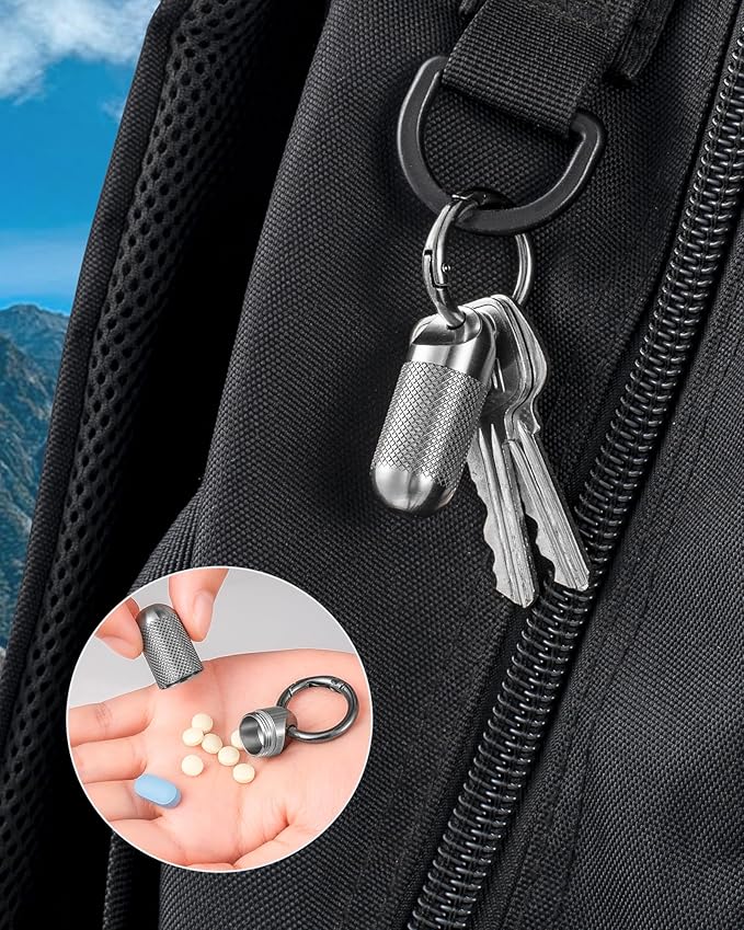 TISUR Titanium Keychain Pill Holder Small Metal Pill Case, Pill Organizer Portable Waterproof Pill Container, Travel Pill Bottle Box for Purse (Small-0.51inch)