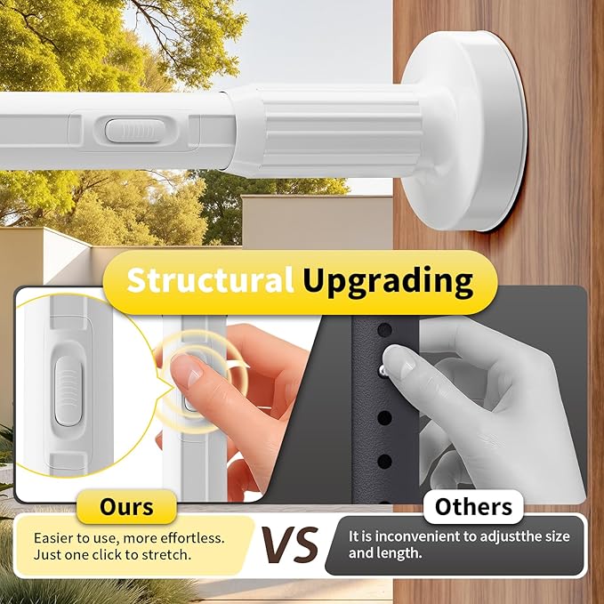 Tension Curtain Rod 39-173In-22Lb Outdoor Extra Long Curtain Rod No Drilling for Window or Bathroom Patio, Adjustable Heavy Duty Shower Curtain Rod, Easy to Install, Never Rust, Non-Slip-White
