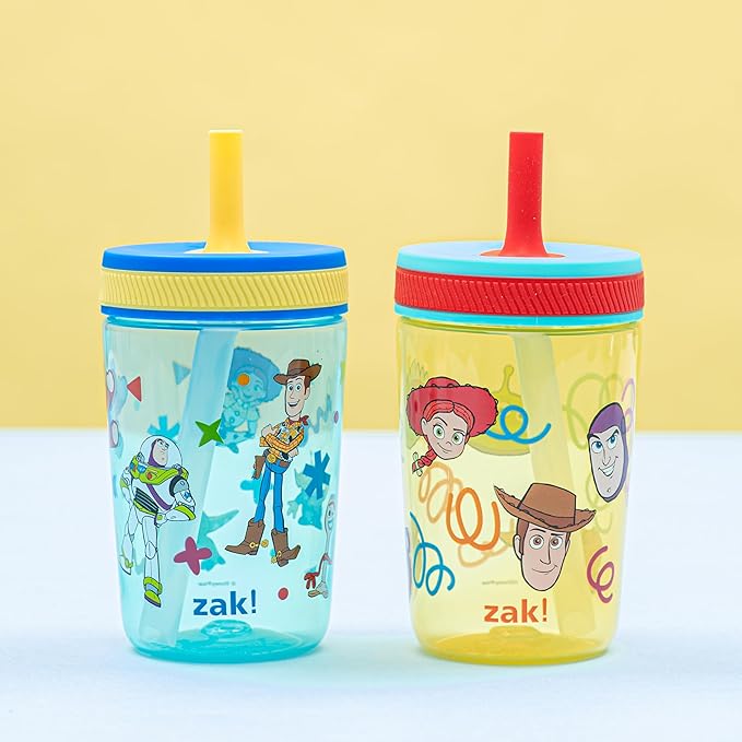 Zak Designs Disney Pixar Toy Story Kelso Toddler Tumblers For Travel or At Home, 15oz 2-Pack Durable Plastic Sippy Cups With Leak-Proof Design is Perfect For Kids (Woody, Buzz & Friends)