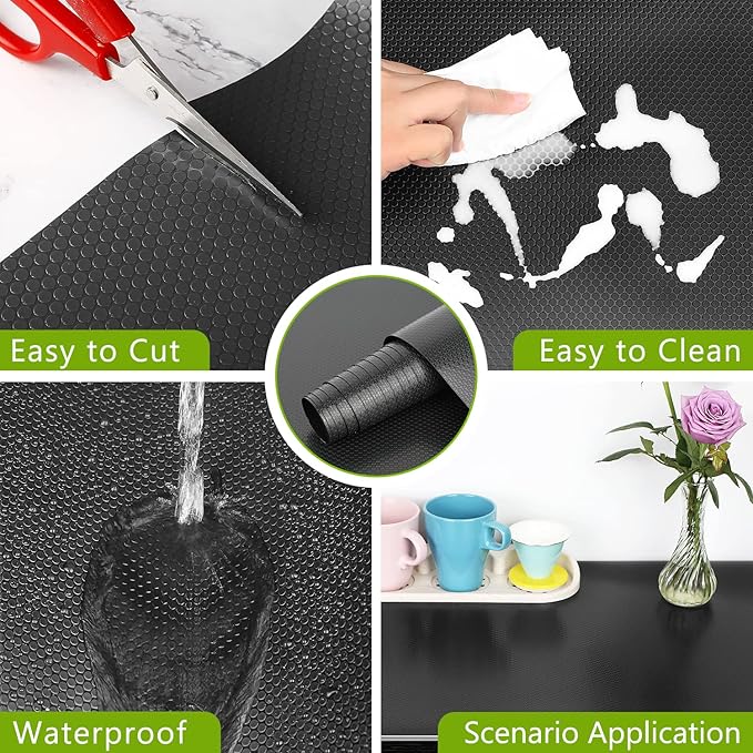 HooTown Shelf Liner Kitchen Cabinet Drawer Mats 23.6 Inch Wide x 13 Feet Long, Non Slip EVA Plastic Water Resistant Pad for Bathroom Drawers, Shoe Shelves, Under Sink, Black