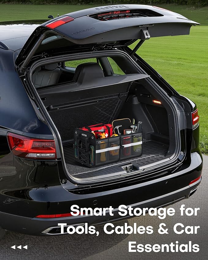 HOTOR Trunk Organizer for SUV – Car Storage Box with Reflective Strips, Collapsible Car Organizer with Large Capacity, Essential Car Accessories for Truck, Van & Sedan, Black, 22.1" x 13.0" x 12.0"
