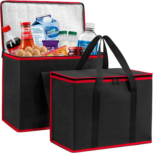 Carrywell Insulated Reusable Grocery Bags 2-Pack, Catering and Delivery Bag For Hot and Cold Food, Collapsible Thermal Tote For Doordash, Not-Made In China