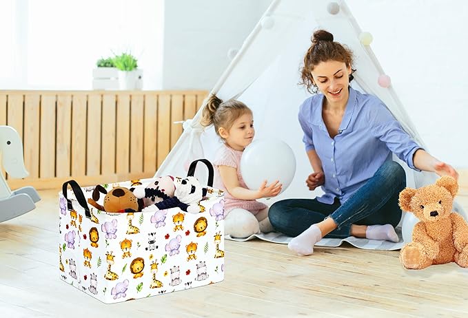 KUNRO Rectang Animals Storage Basket Gift Shelf Basket Storage Bin, Nursery Basket Organizer Box for With Handles for Room Deco