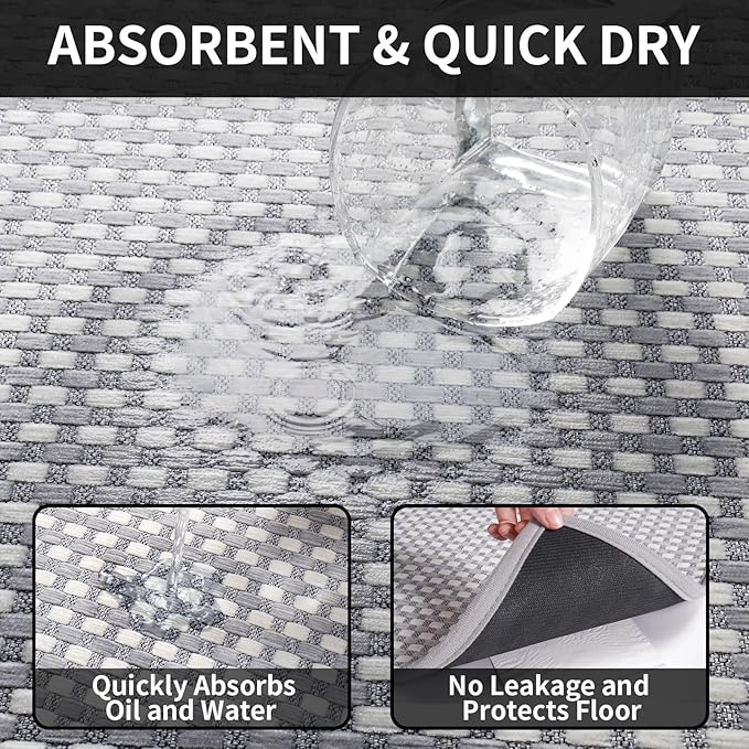 YDKGL Long Kitchen Runner Rugs Kitchen Mat Non Slip Washable, Super Absorbent Soft Chenille Braided Kitchen Mats for Floor, Rubber Backing Kitchen Floor Sink Standing Mat, Easy Clean, Gray 17"x71"
