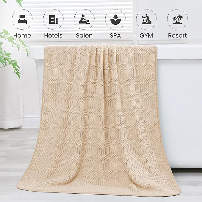 JML Microfiber Bath Towels Set of 2, Large Microfiber Body Towel for Adult, 30" x 60", Oversized, Soft, Super Absorbent, Fast Drying, Use for Sauna, Gym, Sport, Fitness, Yoga, Diamond Cross Grid Camel