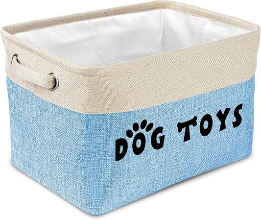 PET ARTIST Dog Toy Basket, Collapsible Dog Toy Bin Box with Comfortable Handles, Large Pet Toy Storage Organizer for Accessories, Toys, Coat & Clothing, Blanket & Leash, Blue, 15"x11"x9"
