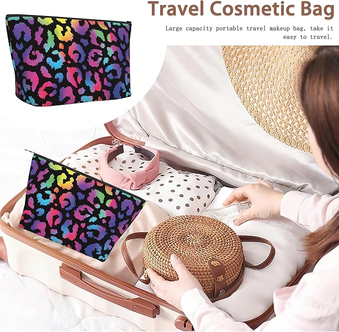Colorful Leopard Cosmetic Bag Animal Skin Print Makeup Bags,Travel Make up Bags for Women Girls Cute Zipper Pouch Toiletry Organizer Bag Travel Essentials