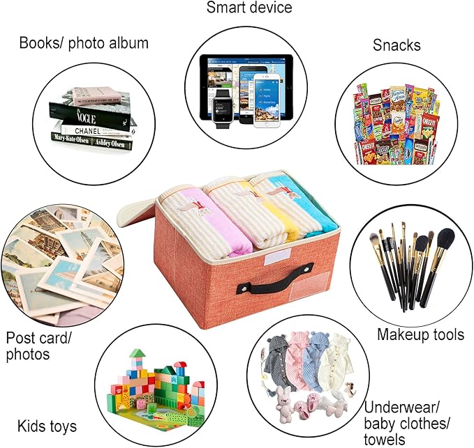 Small storage bins with lids 1-Pack collapsible Linen Closet Organizers and Storage Bins for Shelves with Handles Baby Clothes Storage Boxes with Lids for Home Organization Storage Towel,Socks