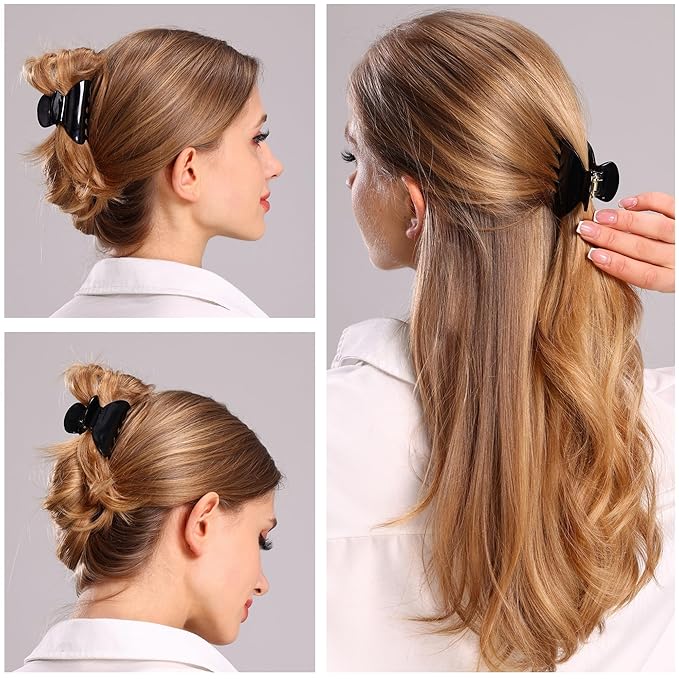 Womens Hair Clips Medium Claw Clips Tortoise Hair Jaw Clips Celluloid Hair Claw Clamps Acetate Hair Clip 3 Pack,Burgundy/Beige/Black