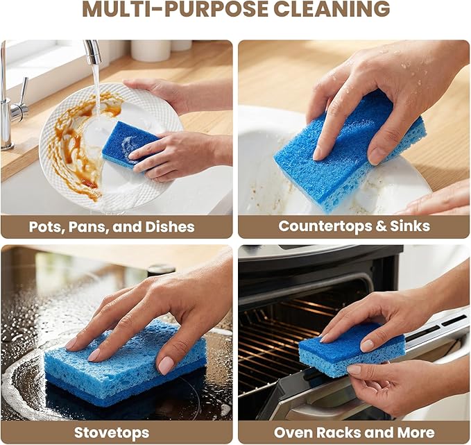 Metflavor Kitchen Sponges, 12 Count, Non-Scratch Scrub Sponge, Dual Sided Cleaning Sponges for Dishes, Kitchen, Bathroom