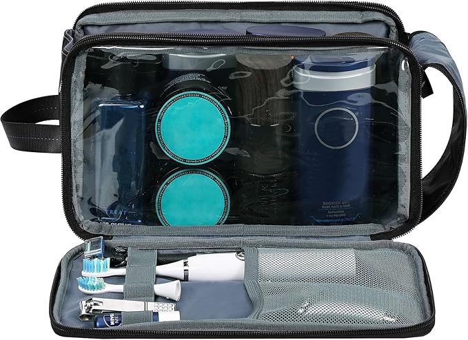 ZEEMO Travel Toiletry Bag for Men, Medium Water-Resistant Double-Sided Full-Open Dopp Kit, Versatile Organizer for Shower and Hygiene Accessories, Bathroom Essentials, Cosmetics, Large, Black