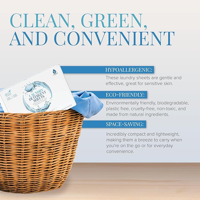Pursonic Eco Laundry Detergent Sheets - 30 Sheet (60 Loads) Natural Zero Plastic Laundry Sheets with Powerful Cleaning Power - Travel Essentials, Quick-Dissolving & Mess-Free (Fresh Linen)