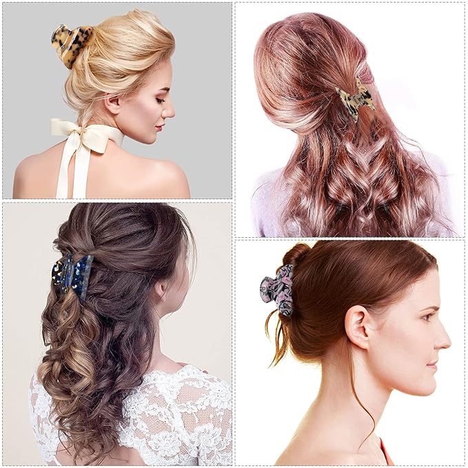 WILLBOND 6 Pieces Medium Hair Claw Clips for Thin Hair 2.6 Inch Tortoise Shell Clip Banana Jaw Hairpin French Style Barrettes Head Accessories for Women Girls(Delicate Patterns)