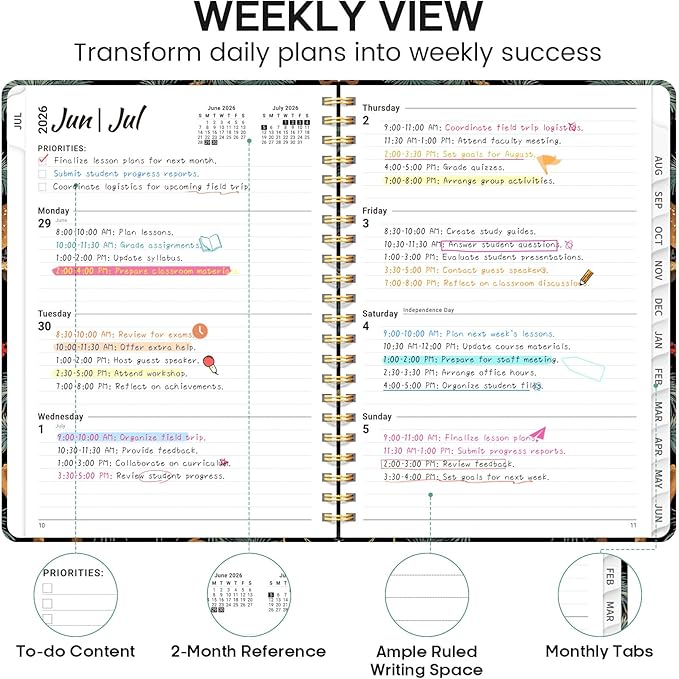 Academic Planner 2026-2027, Weekly and Monthly Calendar Book, July 2026 – June 2027, Hardcover Planner with Tabs, Perfect for Teachers, Students, Women & Men, A4 (8.5" x 11") - Crane