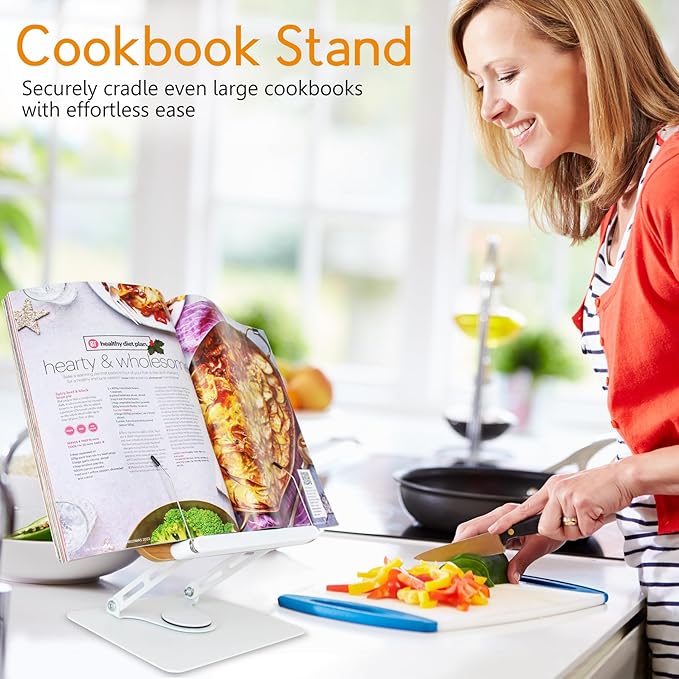 trophable Book Stand for Reading Cookbook Stand Book Holder with 360 Rotating Base Page Clips Book Display Stand for Recipe Sheet Music Laptop Drawing Tablet