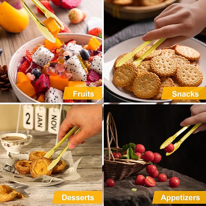 8PCS Gold Mini Metal Tongs, 5" Stainless Steel Serving Tiny Tong, Small Kitchen Accessories for Appetizer, Ice, Sugar Cube, Salad, Toaster, Desserts