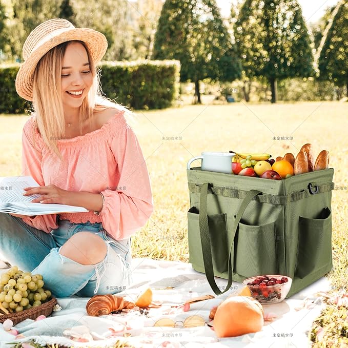 Car Trunk Organizer Multifunctional Storage Toolbox Carry Griddle,Large Grill Utensils Accessory Grilling Tools Basket Carrying Caddy Tool Tote Bag Storage Box Camp Cooking bbq Outdoor(Green)