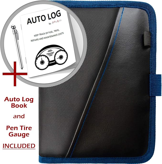Glove Box Compartment Organizer - Car Document Holder - Owner Manual Case Pouch - Vehicle Storage Wallet for Registration & Insurance Card - Premium Auto Paperwork Holder - Log Book included - Blue