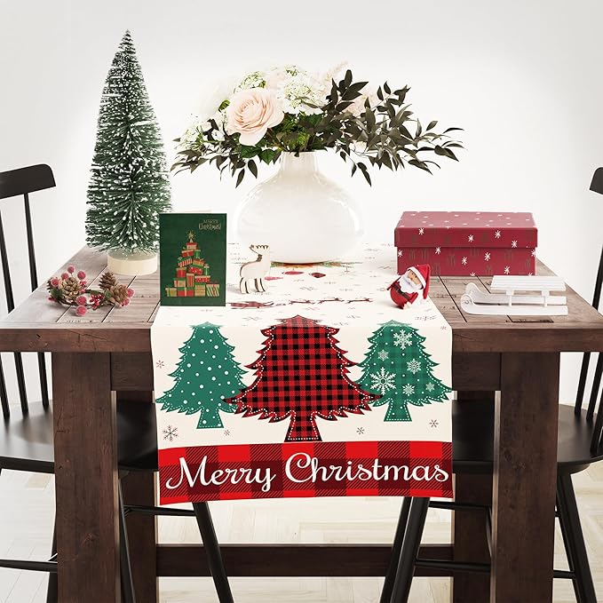 OHOME Christmas Decorations - Christmas Table Runner | Xmas Tree Santa Elk Decorations Holiday Navidad Party Favors Decor Supplies Backdrop Indoor Outdoor for Kitchen Home Office