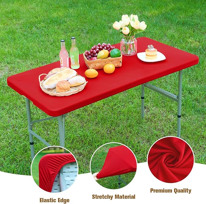 NEWISHER Fitted Rectangle Tablecloth 36 x 60 Inch Elastic Table Cloth Stretch Spandex Table Cover Red Washable Polyester Table Top Cap Cover for Dining Picnic Camping Indoor and Outdoor