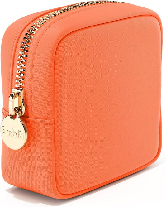 Embla Makeup Bag Travel Cosmetics Pouch and Toiletry Bag, Nylon Zipper Pouch Purse, Cute Make Up Organizer Storage Tote for Women Girls, Waterproof Travel Skincare Case, Small Makeup Bags, Peach